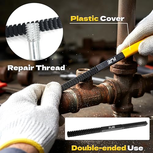 KJE 61Pcs Thread Restorer Kit, Rethreading Kit, UNC, UNF & Metric Thread Chaser Set with Taps, Dies, Thread Files & Pitch Gauges for Repair Damaged Threads Bolts, Nuts and Screws - size: 61PCS