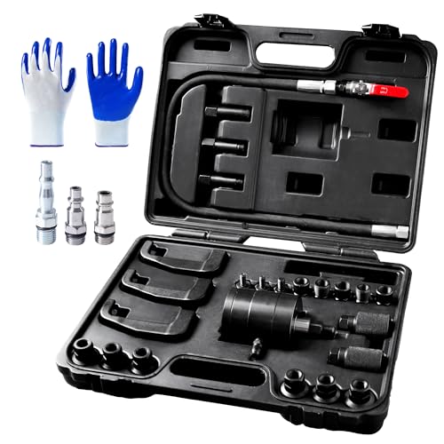 INCENDIOS 27PCS Diesel Injector Puller Set, Pneumatic Air-Powered Removal Tool | Injector Extractor Compatible with Bosch Delphi Siemens Denso, 600N Force, 5-8 Bar, 19 Adapters, 3 Hooks&US UK EU Connectors - size: 27PC