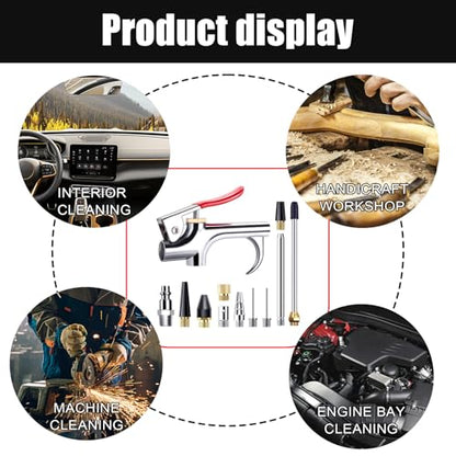 ZIMISI 2-Way Connection Air Nozzle Blow Gun Kit, Air Compressor Accessory with 1/4'' Standard Quick Fitting & 8 Interchangeable Nozzle, Blow Gun for Dedusting, Inflation, Cleaning (13PCS) - size: 13PCS