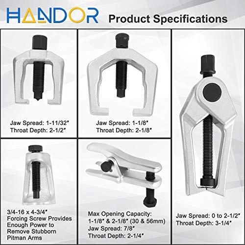 Handor Ball Joint Separator, 5-in-1 Mechanic Tools, Pitman Arm Puller, Tie Rod End Removal Tool Set for Front End Service, Splitter Removal Kit