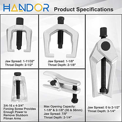 Handor Ball Joint Separator, 5-in-1 Mechanic Tools, Pitman Arm Puller, Tie Rod End Removal Tool Set for Front End Service, Splitter Removal Kit