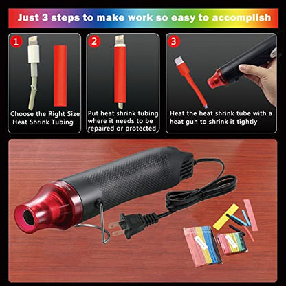 Wire Heat Shrink Tubing Kit + Mini Heat Gun for Shrink Tubing - 328pcs 2:1 Wire Shrink Wrap Tubing + 300W Heat Shrink Gun with Case - for Wires,Shrink Wrap and Cable Repair. - size: Shrink Ratio 2:1 & with case