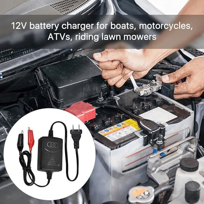 12V 1300mA Sealed Lead Acid (SLA) Battery Charger, Automatic Trickle Charger Maintainer with Short Circuit Protection, Universal Charger Adapter for Car, Motorcycle, RV, ATV, Boat Batteries