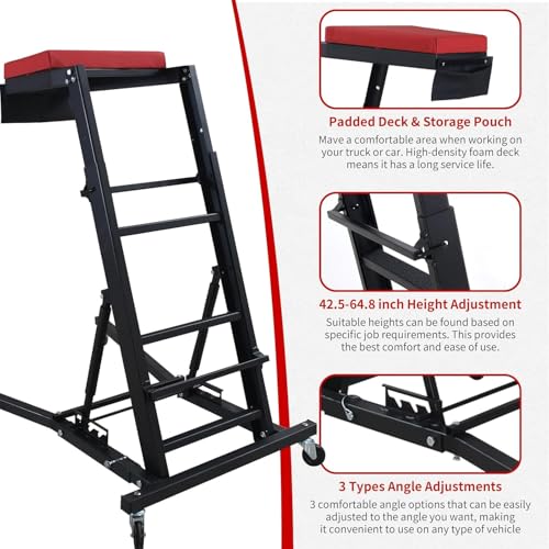 Heavy Duty Adjustable Foldable Auto Creeper for Mechanics, 400 LBS CapacityAutomotive Creeper, All Terrain Garage Creeper with 4 Wheels and Padded Deck