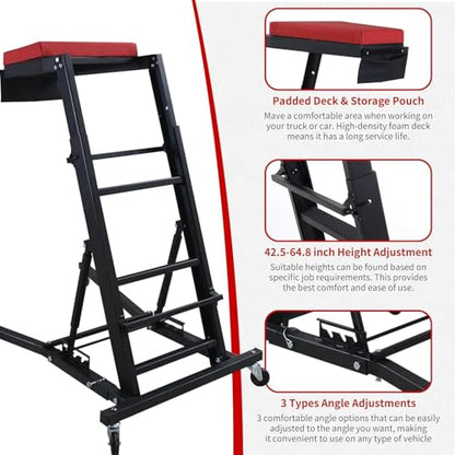 Heavy Duty Adjustable Foldable Auto Creeper for Mechanics, 400 LBS CapacityAutomotive Creeper, All Terrain Garage Creeper with 4 Wheels and Padded Deck