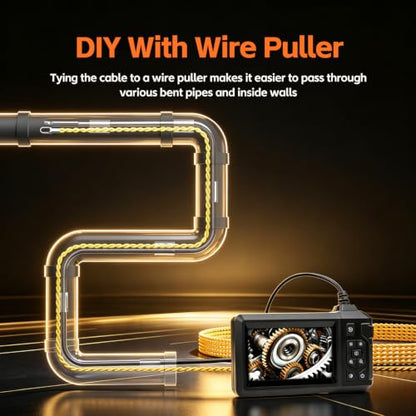 Endoscope Camera with Light,Borescope Camera with 4.3" IPS Screen1080P HD with 8 LED Lights,16.5FT Semi-Rigid Cord Bore Scope,IP67 Waterproof Sewer Borescope (16.5FT Dual Lens Black) - size: 16.5FT Dual lens Black