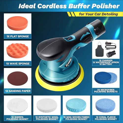 Saker Mini Cordless Buffer Polisher - 6 Inch Portable Polishing Machine Kit for Car Detailing, with 1PC 12V 2000mAh Rechargeable Battery, extra 10 PCS Attachments - style: BUFFER POLISHER FOR CAR DETAILING+ 1 BATTERY