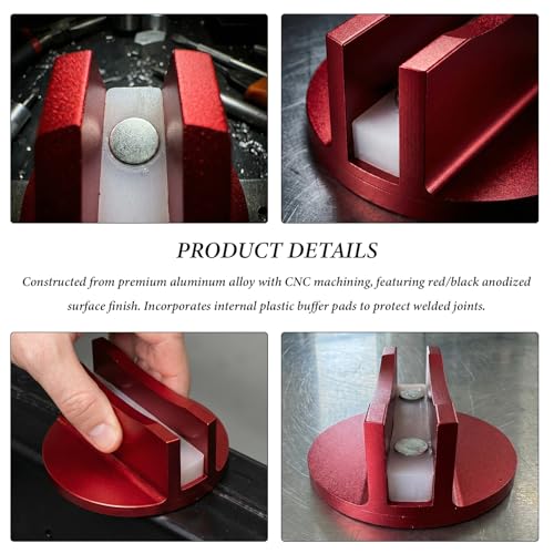 Universal Magnetic Jack Pad, 0.47" Width Slotted Jack Puck Heavy Duty Pinch Weld Frame Rail Protector, Aluminum Grooved Jacking Adapter Automotive Repair Accessories (Red) - color: Red