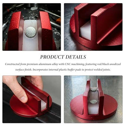 Universal Magnetic Jack Pad, 0.47" Width Slotted Jack Puck Heavy Duty Pinch Weld Frame Rail Protector, Aluminum Grooved Jacking Adapter Automotive Repair Accessories (Red) - color: Red