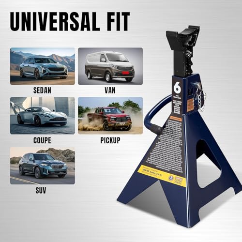 TCE 6 Ton (12,000 LBs) Capacity Double Locking Steel Jack Stands, 2 Pack, Blue, AT46002AU - style: Jack Stands