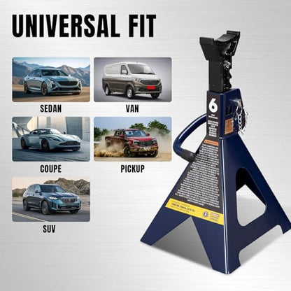 TCE 6 Ton (12,000 LBs) Capacity Double Locking Steel Jack Stands, 2 Pack, Blue, AT46002AU - style: Jack Stands