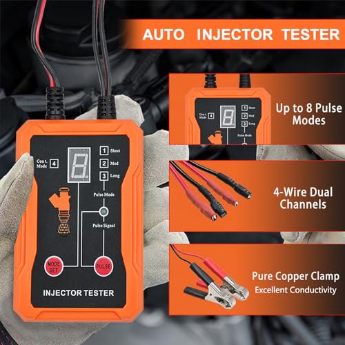 CHICIRIS Automotive Fuel Injector Tester Cleaning Tool Kit 2 in 1 Function 8 Adapters and 8 Pulse Modes DIY Tool 4 Wire Dual Channel for 2 Injectors (White) - color: White