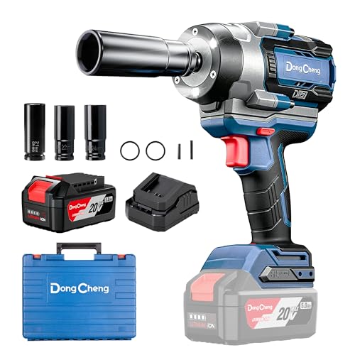 Dong Cheng 20V Brushless 1/2" Impact Wrench, Max Torque 1254 Ft-lbs (1700Nm), Cordless Impact Gun with 3-Mode Speed, LED, Includes 5.0Ah Battery, Charger, Sockets & Case - style: 1x5.0Ah Battery