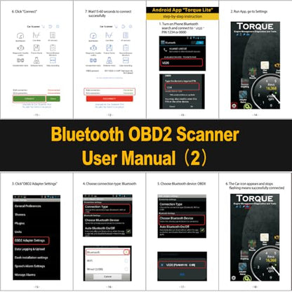 Car OBD2 Scanner Bluetooth for iPhone iOS Android OBDII Diagnostic Scan Tool Code Reader for Error Code Clear Braking Performance Test