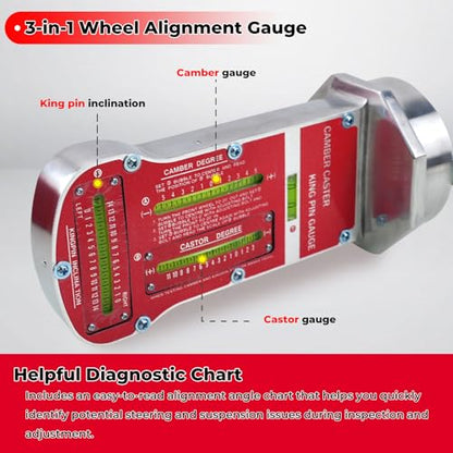 RULLINE Magnetic Camber Caster Alignment Tool with Kingpin Inclination 3-in-1 Wheel Alignment Gauge Kit for at-Home Front End Alignment