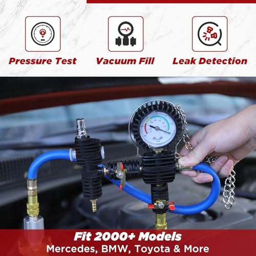 28Pcs Coolant Pressure Tester & Vacuum Refill Kit with Gauge | Used for automobile cooling system inspection; supports radiator water tank leakage detection