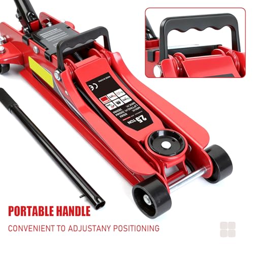 LARBANKE 2.5 Ton Floor Jack, 5500 lbs Capacity Low Profile Floor Jack, with 2 Rubber Pads, Lifting Range 3.35" to 14.96", for Sedans, Pickups, MPVs, Red