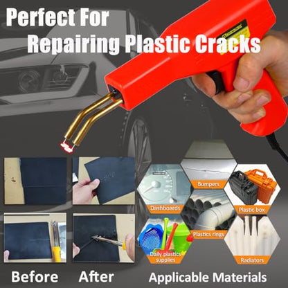 Plastic Welder,2 in 1 Plastic Welding Kit,Hot Stapler Car Bumper Repair Kit | SONNLER 1000PCS Hot Stapler For Car Bumper Crack Repair with Iron , Rods, Metal Mesh, Abrasive Paper, Aluminum Tape - color: Deep Red