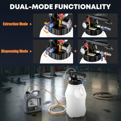 10L Transmission Fluid Pump 2 Way ATF Refill Dispenser, Pneumatic Oil Fluid Extractor & Transfer Pump with 15 Pieces ATF Adapters, Pressure Gauge & 4 Hoses for Automotive Oil Change
