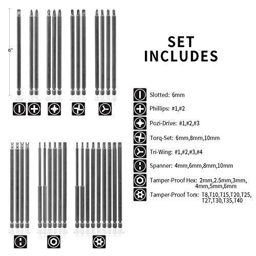 32PCS 6 Inches Extra Long Security Bit Set for Screwdrivers