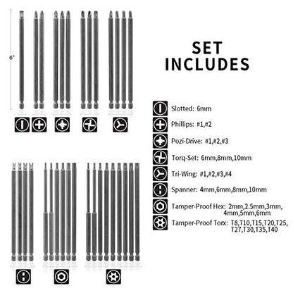 32PCS 6 Inches Extra Long Security Bit Set for Screwdrivers