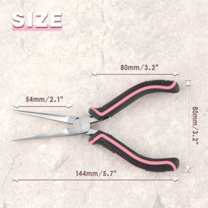 Mini Needle Nose Pliers for Jewelry Making 6 Inches Chain Nose Plier with Smooth Jaws Mini Extra Long Nose Precision Nippers for Gripping Small Components, Pink Tool for Women - style: Needle Nose Pliers