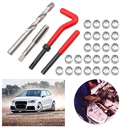 Shkalacar 30Pcs Metric Thread Repair Kit, Metric Thread Threaded Inserts Installation Tool for M3 M4 M7 M9 M11 Helicoil Car Pro Coil Tool M7*1
