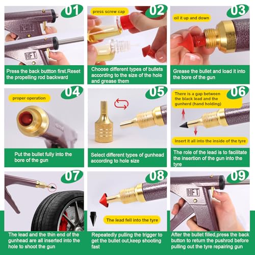 37 Pcs Mushroom Tire Plug Kit,Tire Plug Gun with 16 Plugs for Tubeless Tyre Punctures and Flats on Motorcycle,ATV,Trucks & Tractors,Fix a Flat Roadside Rapid Repair Set