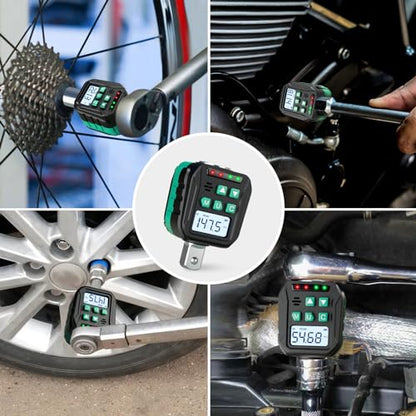 1/2-Inch Digital Torque Adapter, 7.38-147.5 Ft.lb/10-200 N.m, Electronic Torque Wrench Converter with ±2% Accuracy, Preset Function, Data Storage, 3/8” & 1/4” Adapter for Bike, Moto, Car - size: 7.38-147.5 Ft-lb/10-200 Nm