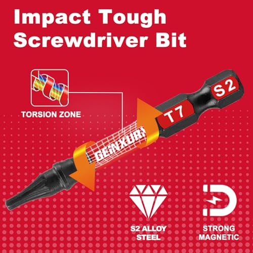Geinxurn 30 Pieces T7 Impact Tough Magnetic Screwdriver Bit Set, 2 In. #7 Torx Head power Bit Set, S2 Alloy Steel T7 Star Bit - size: 2"-30PCS, style: T7
