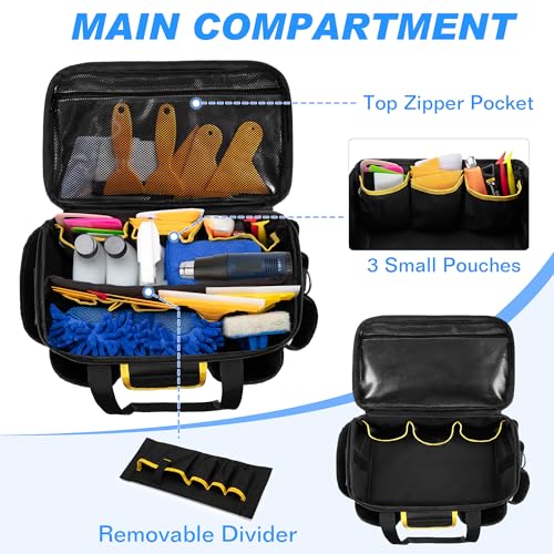 Rexmica Window Tint Tools Storage Bag | 12 Inch Tool Bag for Heat Gun/Vinyl Wrap Tools/Car Film Kit, Multi-functional Work Tote for Car Window Tinters Worker