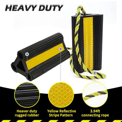 Vacallity Rubber Wheel Chocks 4 Pair (8 Pack) for Travel Trailers Camper RV Truck Car, Sturdiness Heavy Duty Simple Easy to use,Tires Block Stopper Chock with Nylon Rope Yellow Reflective Tape - size: 8.2" 4pair