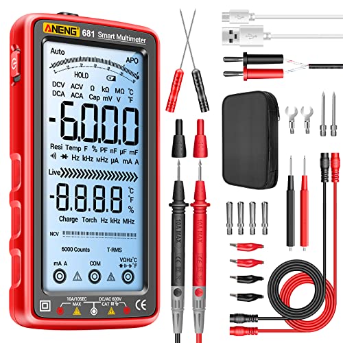 ANENG Digital Multimeter Tester Auto-Ranging TRMS 6000 Counts Voltmeter Smart Rechargeable Meter Measures AC/DC Current,NCV,Voltage,Ohm,Amp,Resistance,Diodes,Countinuity,Capacitance,Temperature - style: 681 Backlit Screen