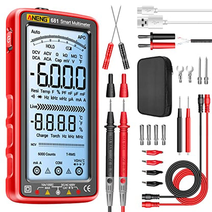 ANENG Digital Multimeter Tester Auto-Ranging TRMS 6000 Counts Voltmeter Smart Rechargeable Meter Measures AC/DC Current,NCV,Voltage,Ohm,Amp,Resistance,Diodes,Countinuity,Capacitance,Temperature - style: 681 Backlit Screen