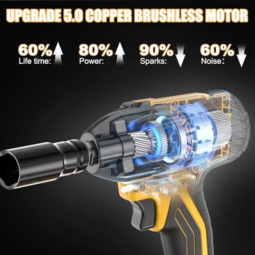4.0Ah Battery Cordless Impact Wrench, Brushless 1/2 Impact Gun, 320Ft-lbs(430N.m) 20V High Torque Power Impact Driver, Electric Impact for Car Home