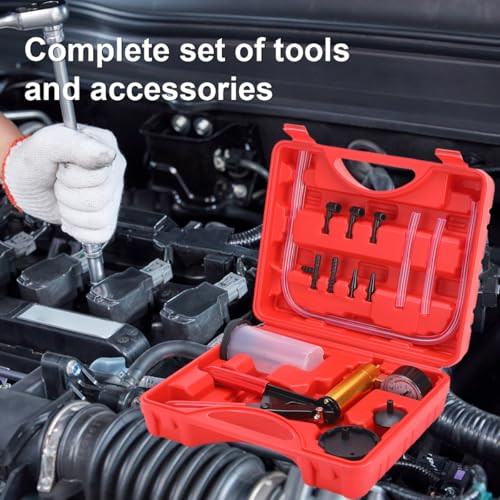 Brake Bleeder Kit with Hand Held Vacuum Pump and Adapters, with Vacuum Brake Bleeder Pump Pressure Gauge for Automotive Car Motorbike(Blue) - color: blue