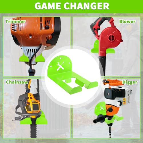 Upgraded Trimmer Rack Wall Mount - 8" Heavy Duty Weed Eater Hanger for Garage Wall, Garden Power Tool Holder Organizer Hooks for Grass Trimmer, Hedge Trimmer, Leaf Blower and Chainsaw, Green, 4 Pack - color: Green-4Pack