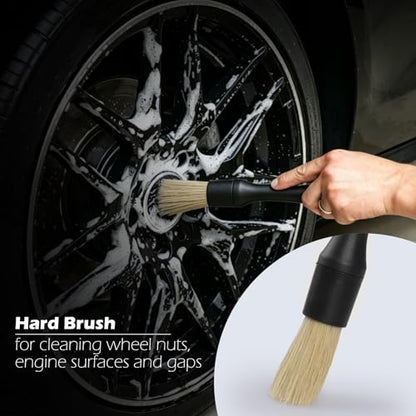 GeeRic 5 PCS Car Detailing Brushes Set, Soft Bristle Auto Detailing Brush for Interior & Exterior Cleaning, Dashboard, Air Vents, Wheels, Engine Bay, Leather Seats, Emblems & Tight Spaces