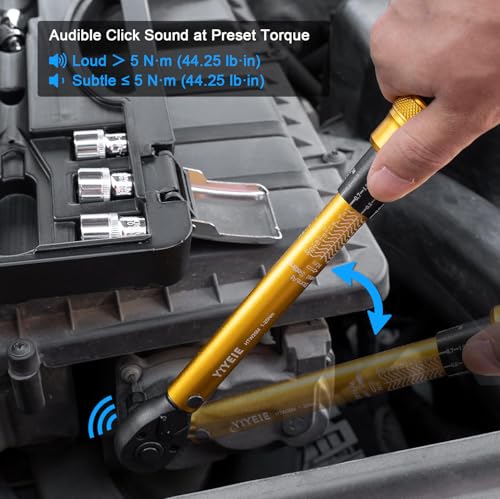 YIYEIE 1/4 Inch Drive Bike Torque Wrench, 1-25 Nm (10-222.5 in.lb), 27 PCS Click Bicycle Torque Wrench with Bit Sockets, 0.1 Nm Micro, 72-Tooth Ratchet, 3/8 Adapter, for MTB, E-Bike, Motorcycle - size: 1/4″ 27PCS