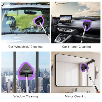 Qydipclin 7pcs Windshield Cleaner Tool Car Window Cleaning Wash Kit with 4 Reusable Microfiber Pads 1 Spray Bottle and Extendable Handle Auto Glass Wiper Kit, Purple - color: Purple