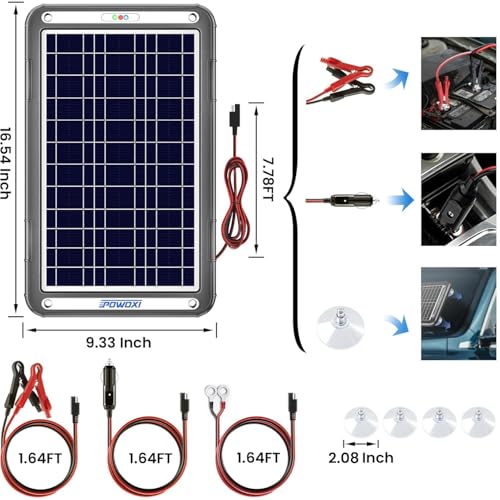 POWOXI 12V Solar Car Battery Charger: 12W Solar Trickle Charger Maintainer with MPPT Controller for Car - RV Boat Marine Motorcycle - Solar Panel Kit for Automotive Trailer Truck Snowmobile Tractor - size: MPPT Pro-12W
