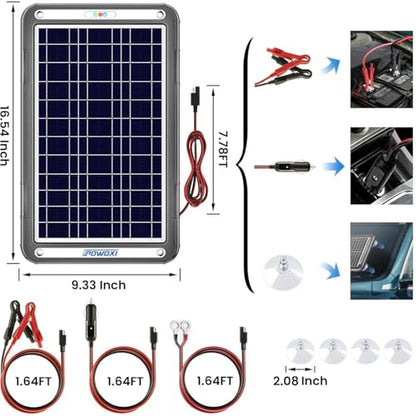 POWOXI 12V Solar Car Battery Charger: 12W Solar Trickle Charger Maintainer with MPPT Controller for Car - RV Boat Marine Motorcycle - Solar Panel Kit for Automotive Trailer Truck Snowmobile Tractor - size: MPPT Pro-12W
