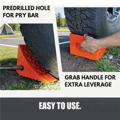Heavy Duty Rubber Wheel Chocks (2 Pack) - Non-Slip Solid Tire Stoppers for Boat Trailer, RV, Truck, Camper - Yellow, Pre-Drilled Hole & Grab Handle(Red) - color: Red