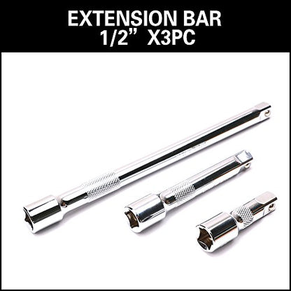 HORUSDY 9-Piece Socket Extension Bar Set, Ratchet Extension Bar Set,1/4", 3/8", and 1/2" Impact Drive Socket, Drive Tool Accessory, CR-V Steel Storage Tray - style: 9-PCS Chrome Extension