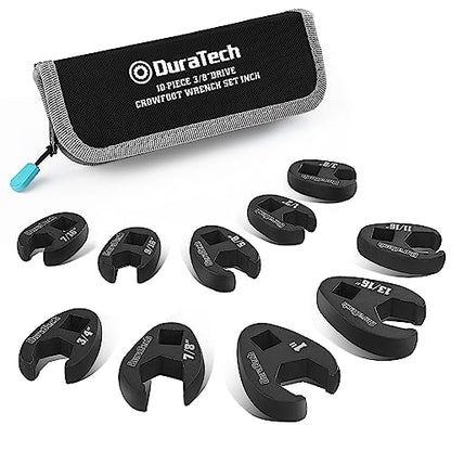 DURATECH 10-Piece 3/8 Inch Drive Crowfoot Wrench Set, SAE, CR-V Steel, with Zipper Bag - size: SAE, style: Flare nut