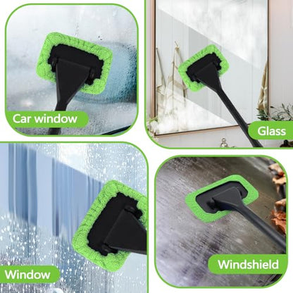 ASTIMESA 2 Set of Green Microfiber Windshield Cleaner Tool, Car Window Cleaner with 18 Replacement Cloth, Interior Windshield Cleaning Washer Supplies for Wiper Glass Rear Inside Auto Mirror (20)