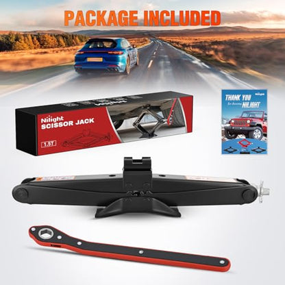 Nilight Scissor Jack for Car 1.5 Ton(3307 lbs), Heavy Duty Steel Scissor Lift Jack Car Kit with Ratchet Wrench for Sedan SUV MPV Tire Changing, 3.9''-13.6'' Lifting Range Portable Small Jack Black - size: 1.5T with Ratchet Wrench, Black