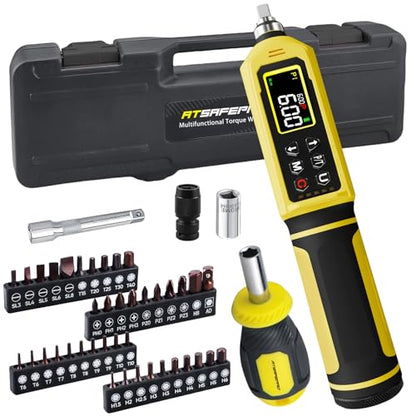 ATsafepro Digital Torque Screwdriver Set, 0.8-53.1 in-lbs/0.09-6 Nm, 45 PCS 1/4" Inch Pound Torque Wrench Screwdriver with Buzzer, LED Indicator, 9 Preset Modes, ±2% Accuracy for Precision Work - style: Digital - 0.8-53.1 in-lbs/0.09-6 Nm