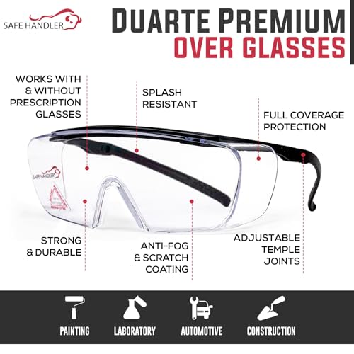 SAFE HANDLER Duarte Premium Over Glasses 3 PAIRS | ANSI Z87.1, Impact Resistant Polycarbonate Lens, UV400, Anti-Fog & Anti-Scratch, Box of 3 | ANSI Z87.1, Impact & Scratch Resistant UV 400 Eyewear for Men & Women — Built in side shield and Adjustable Temp