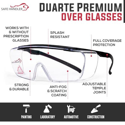SAFE HANDLER Duarte Premium Over Glasses 3 PAIRS | ANSI Z87.1, Impact Resistant Polycarbonate Lens, UV400, Anti-Fog & Anti-Scratch, Box of 3 | ANSI Z87.1, Impact & Scratch Resistant UV 400 Eyewear for Men & Women — Built in side shield and Adjustable Temp